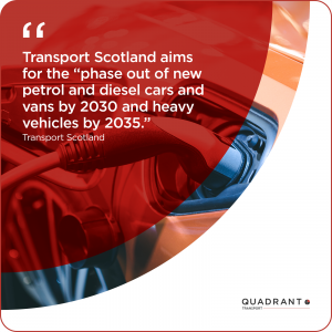 Transport Scotland aims for the “phase out of new petrol and diesel cars and vans by 2030 and heavy vehicles by 2035.” Transport Scotland